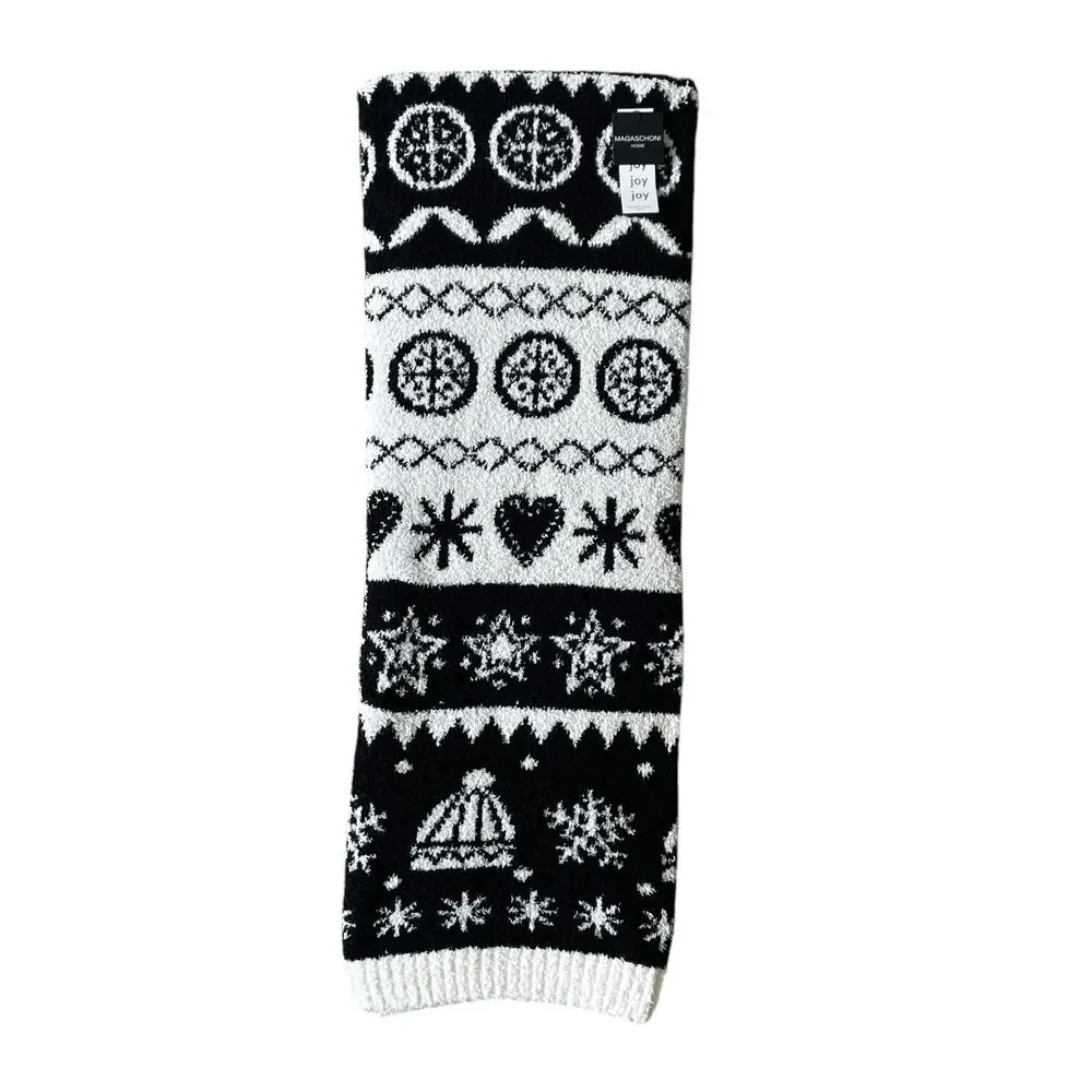 MAGASCHONI Oversized Holiday Throw Blanket 50×70 Black & White Christmas NEW